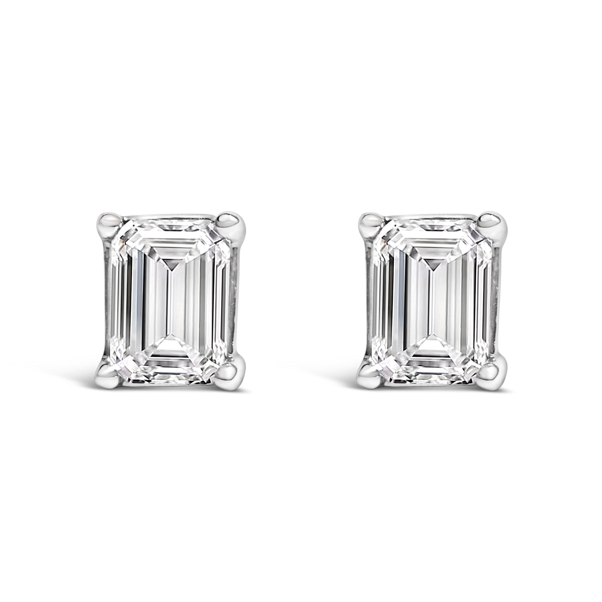 14K White Gold 1 Cttw Emerald Cut Lab-Grown Diamond Solitaire Stud Earrings with Screw Backs