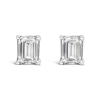 14K White Gold 1 Cttw Emerald Cut Lab-Grown Diamond Solitaire Stud Earrings with Screw Backs
