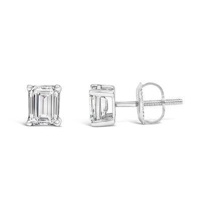 14K White Gold 1 Cttw Emerald Cut Lab-Grown Diamond Solitaire Stud Earrings with Screw Backs