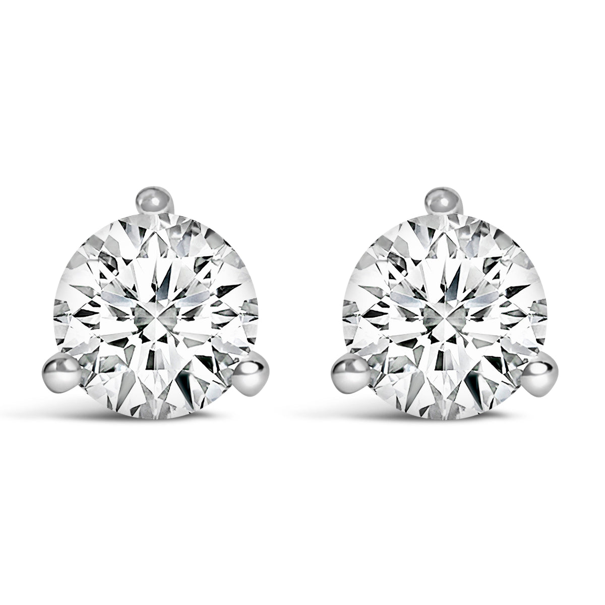 14K White Gold 2 Cttw Round Lab-Grown Diamond 3-Prong Martini Solitaire Screwback Stud Earrings