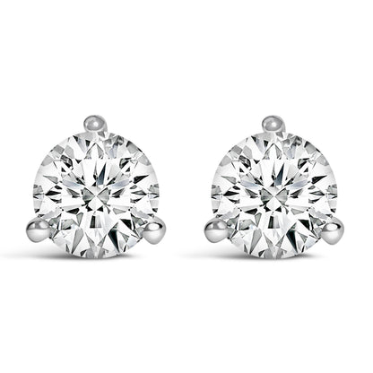 14K White Gold 2 Cttw Round Lab-Grown Diamond 3-Prong Martini Solitaire Screwback Stud Earrings