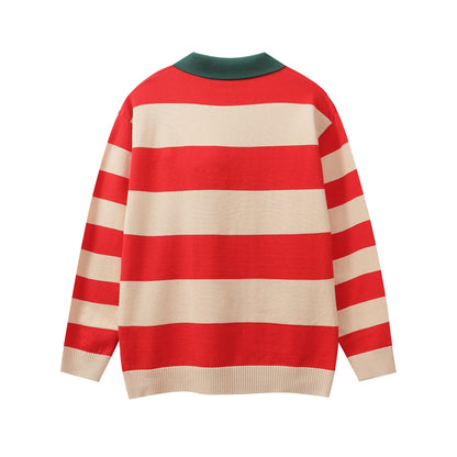 GUCCI Long sleeve polo shirt Interlocking G Knit Cream Red Green mens