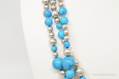 Vintage Native American Turquoise Beaded Sterling Silver Necklace