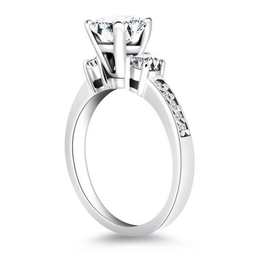 14k White Gold Three Stone Engagement Ring with Diamond Band — photo 2 of 6