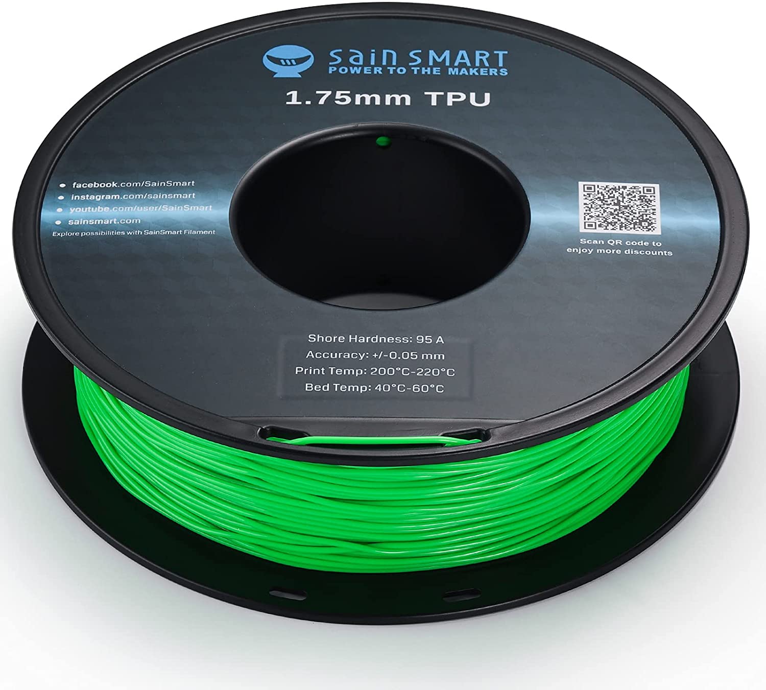 Neon Green, Cyberpunk Color TPU Filament 1.75mm 0.8kg/1.76lb — photo 6 of 7