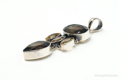 Vintage Large Smoky Topaz Citrine Sterling Silver Pendant