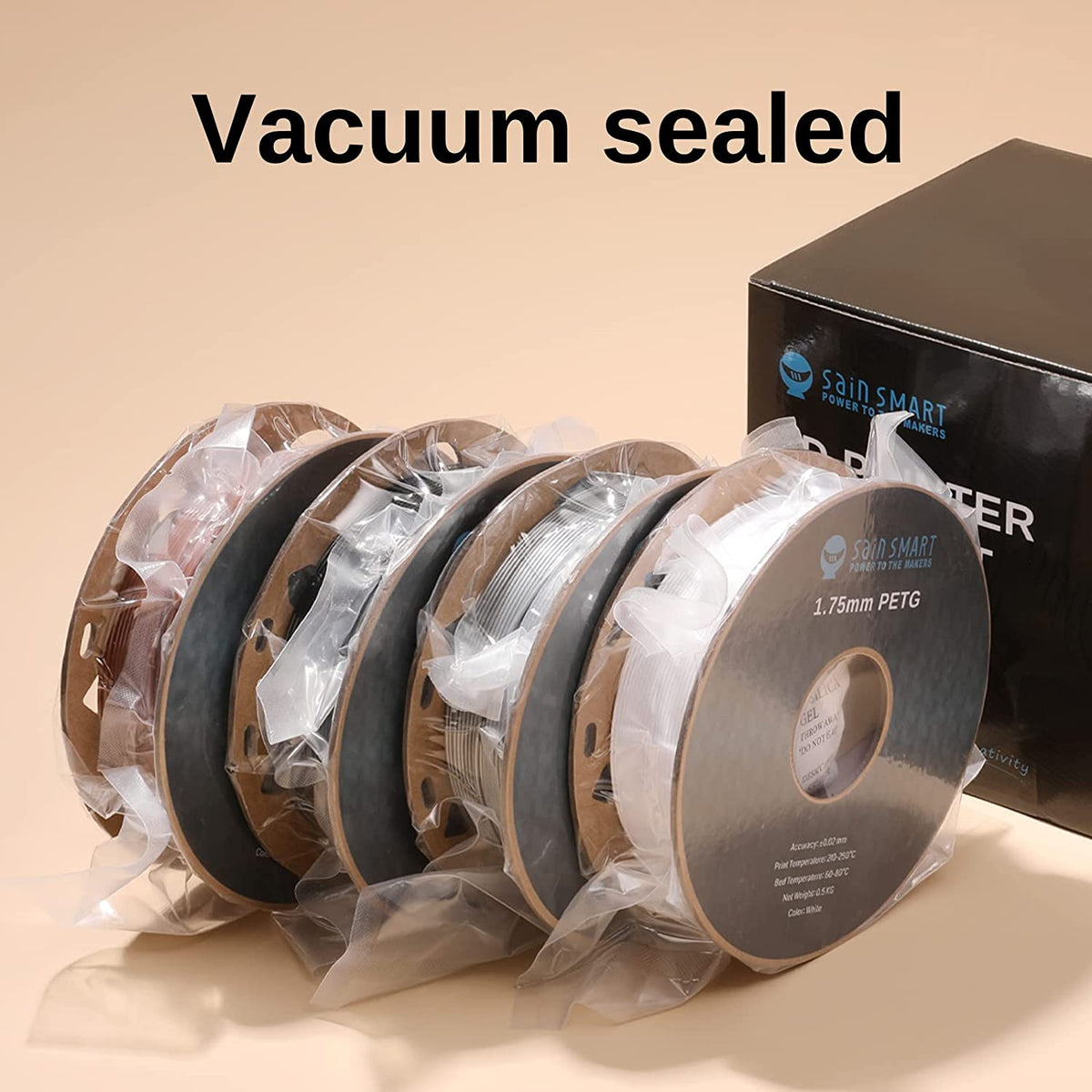 Black, White, Brown, Silver 1.75mm PRO-3 PETG Filament, 500g x 4pack — photo 6 of 6