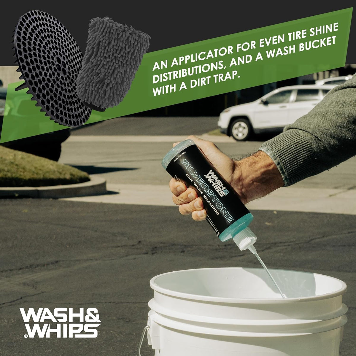 WASH & WHIPS Car Wash Kit - 3-Gallon Bucket with Particle Interceptor Trap, Shampoo, Chenille Mitt & Microfiber Soft Towel, 5pcs — photo 4 of 9