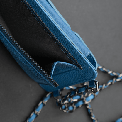 Leather Blue Crossbody Bag Phone Wallet - Columbus