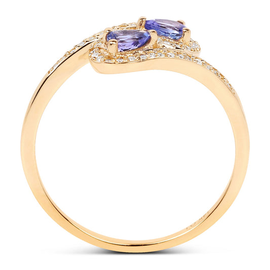 0.42 Carat Genuine Tanzanite and White Diamond 14K Yellow Gold Ring