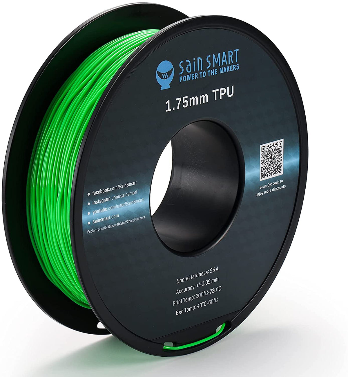Neon Green, Cyberpunk Color TPU Filament 1.75mm 0.8kg/1.76lb — photo 1 of 7