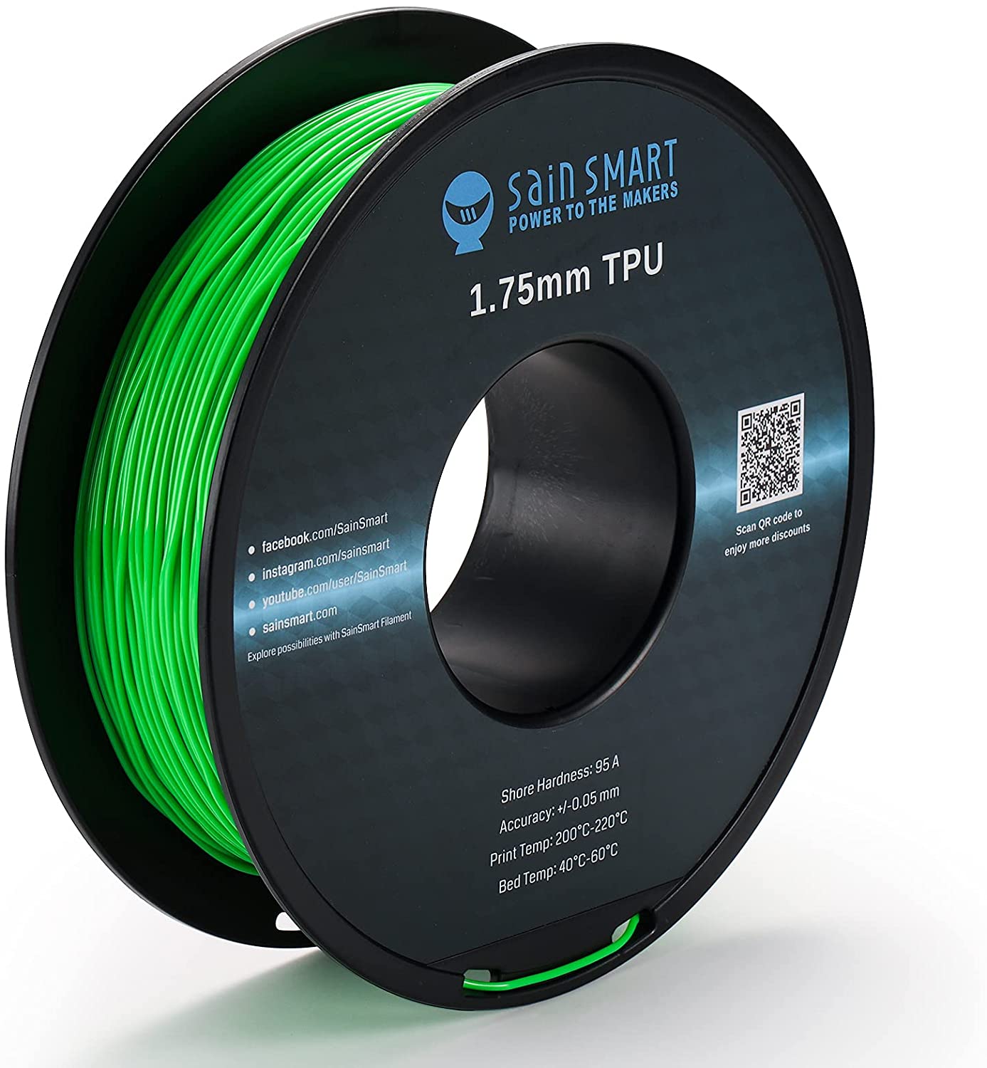 Neon Green, Cyberpunk Color TPU Filament 1.75mm 0.8kg/1.76lb — photo 1 of 7