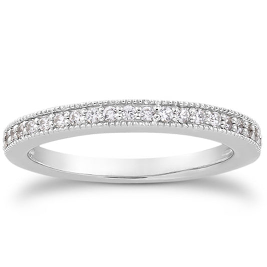 14k White Gold Pave Diamond Milgrain Wedding Ring Band Set 1/2 Around — photo 1 of 4
