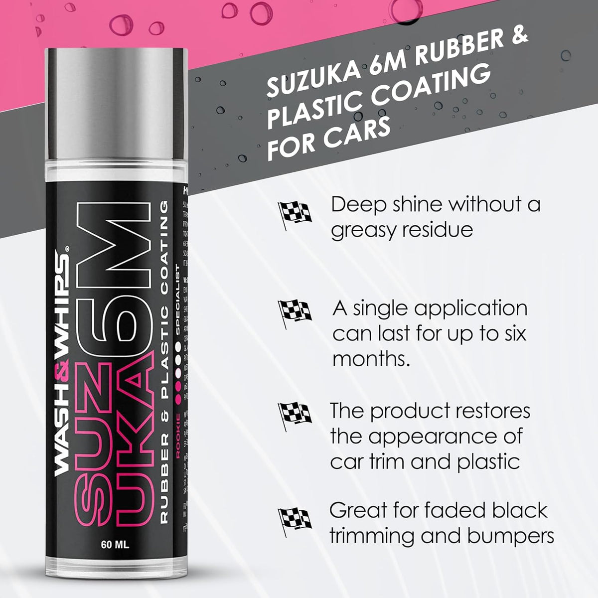 WASH&WHIPS Suzuka 6M Rubber & Plastic Coating for Cars, Restores and Brings Back Black - Concentrated Formula Non-Greasy, 60ml — photo 4 of 5