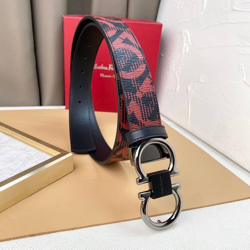 Salvatore Ferragamo Adjustable & Reversible Logo All Over Men Belt 'Red/Black'