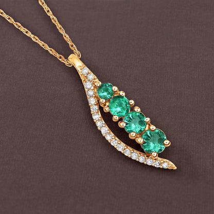 0.34 Carat Genuine Zambian Emerald and White Diamond 14K Yellow Gold Pendant