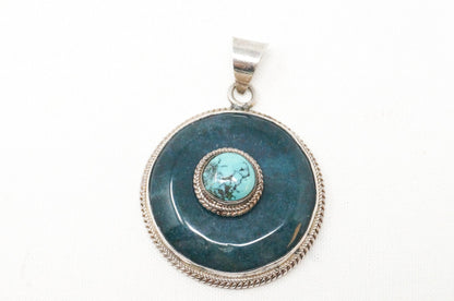 Vintage Southwest Style Turquoise Sterling Silver Necklace Pendant