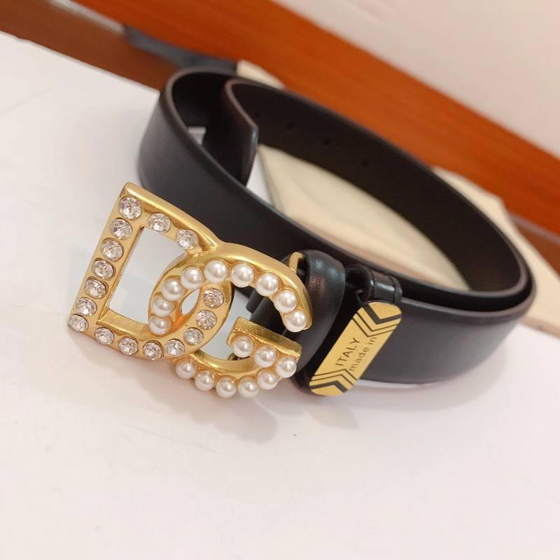 Dolce Gabbana Calfskin belt with bejeweled DG logo 'Black'