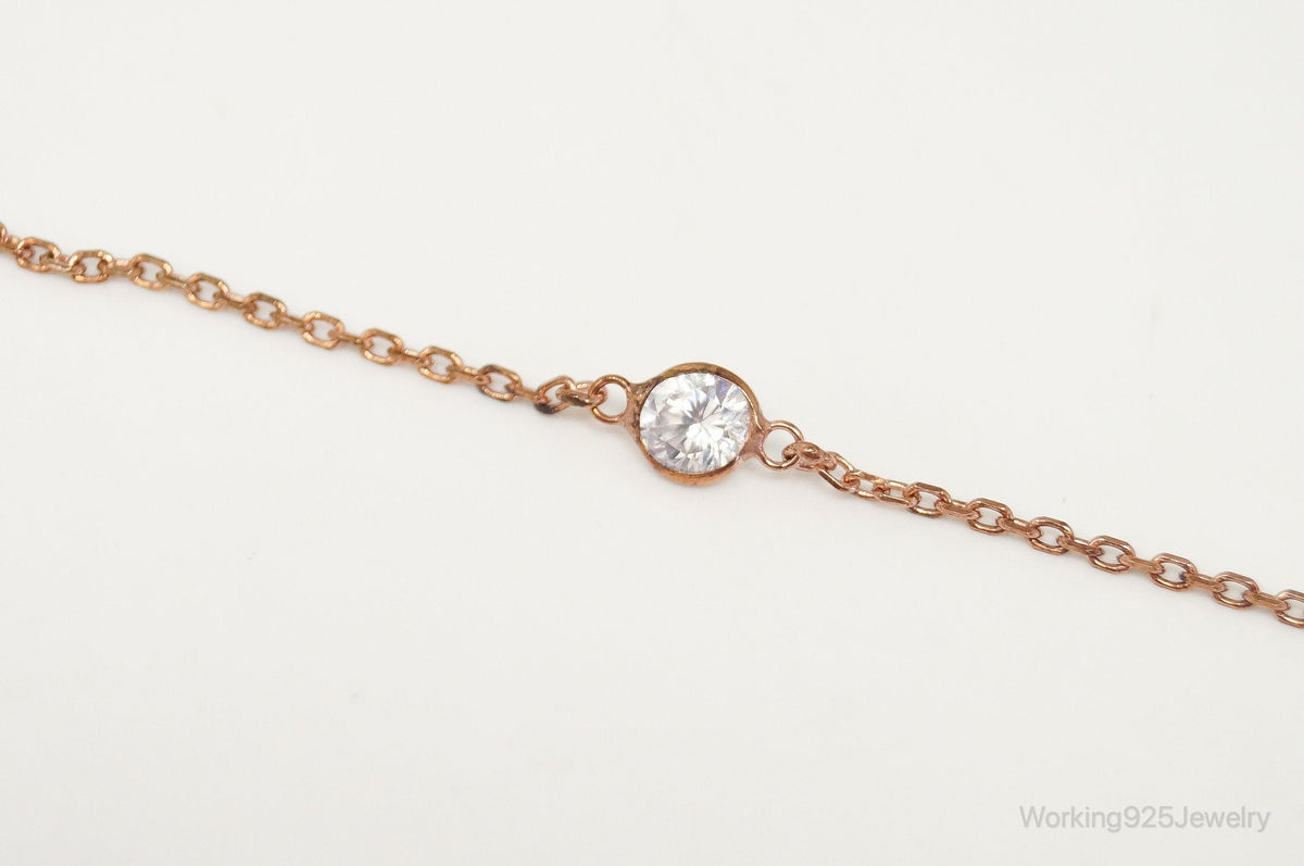 Vintage Rose Gold Vermeil Cubic Zirconia Sterling Silver Necklace