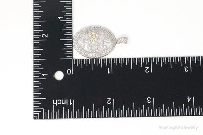 Large Vintage Faux Pearl Cubic Zirconia Sterling Silver Pendant