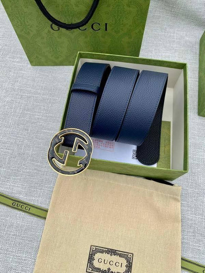 GUCCI Embellished coated-canvas and leather belt 'Blue'