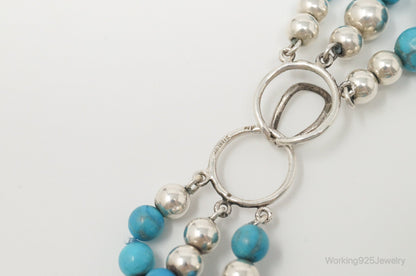 Vintage Native American Turquoise Beaded Sterling Silver Necklace