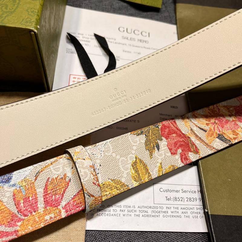 Gucci Guccissima Leather Floral Print Double Gold G Buckle Woman Belt 'Multicolor'
