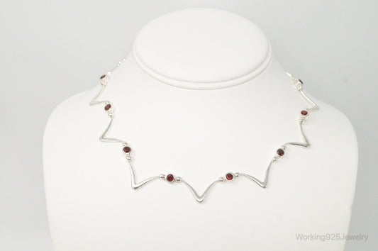 Vintage Modernist Style Garnet Sterling Silver Necklace — photo 1 of 9