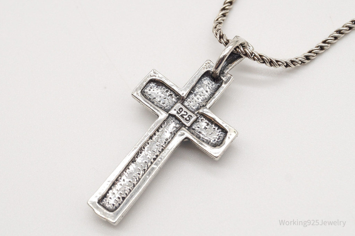 Vintage Blue Opal Sterling Silver Cross Necklace