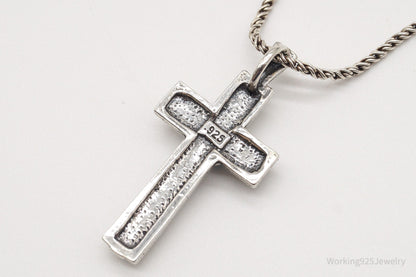 Vintage Blue Opal Sterling Silver Cross Necklace