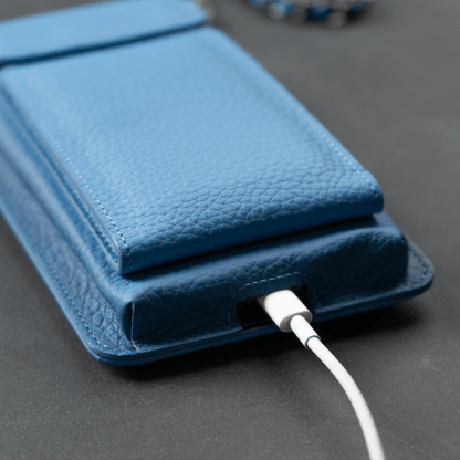 Leather Blue Crossbody Bag Phone Wallet - Columbus