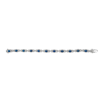 14K White Gold Vintage-Inspired Oval Blue Sapphire & Diamond Link Bracelet