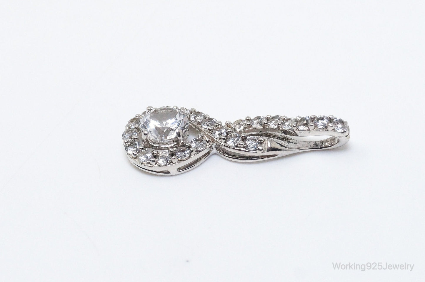 Vintage Art Deco Cubic Zirconia Sterling Silver Necklace Pendant