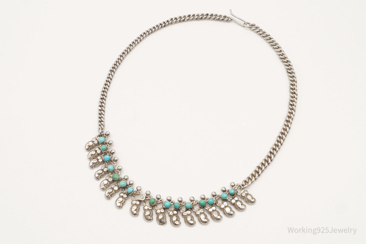 Handmade Vintage Native American Unsigned Turquoise Silver Necklace