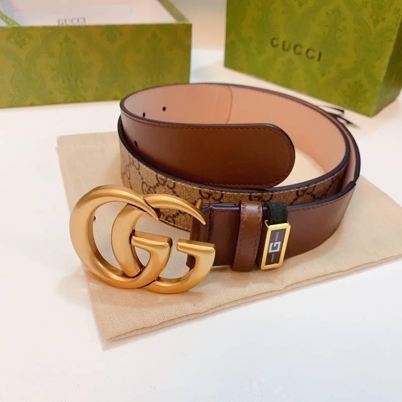 GUCCI Embellished coated-canvas and leather belt 'Brown'