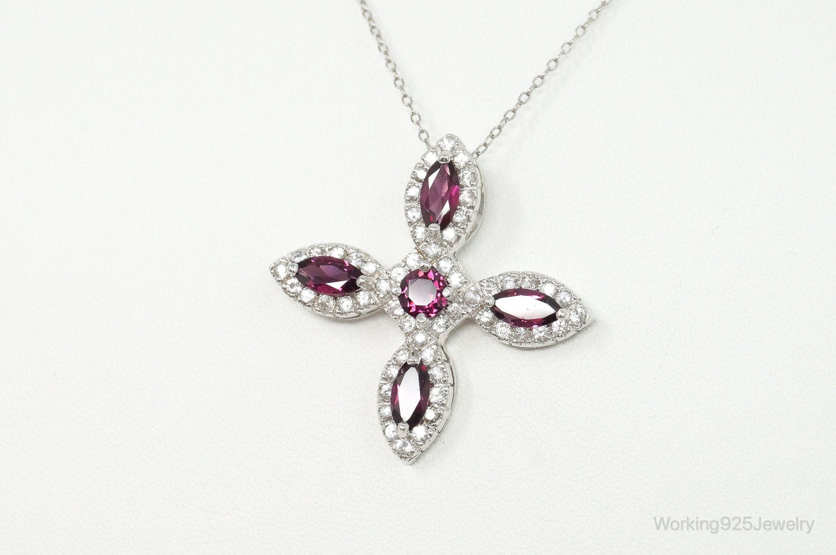 Large Rhodolite Garnet Cubic Zirconia Sterling Silver Necklace