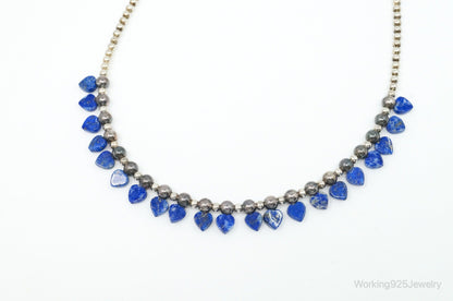 Vintage Native American QT Lapis Lazuli Bead Sterling Silver Necklace