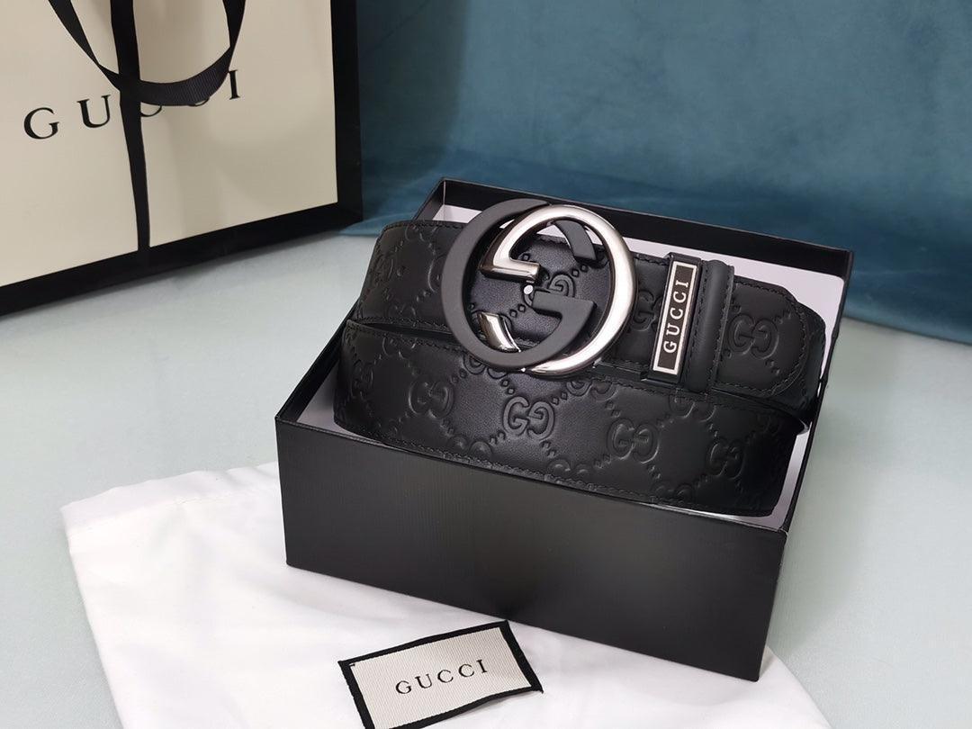 GUCCI Embellished coated-canvas and leather belt 'Black'