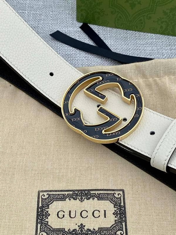 GUCCI Embellished coated-canvas and leather belt 'Cream'