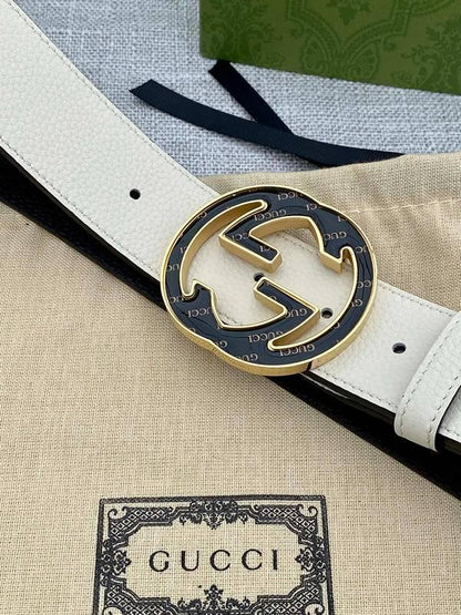 GUCCI Embellished coated-canvas and leather belt 'Cream'
