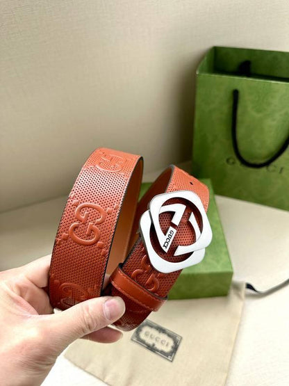 GUCCI Embellished coated-canvas and leather belt 'Red'