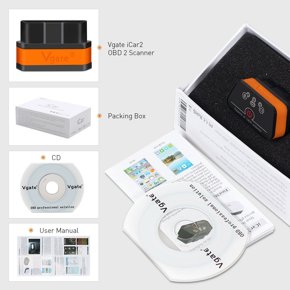 Vgate icar2 Bluetooth/Wifi OBD2 Herramienta de diagnóstico ELM327 Bluetooth/wifi OBD 2 Escáner Mini ELM327 para android/PC/IOS Lector de código