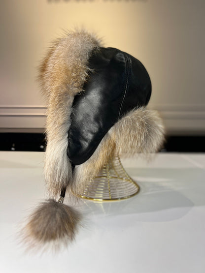 Genuine Silver Fox Fur Genuine Leather Hat