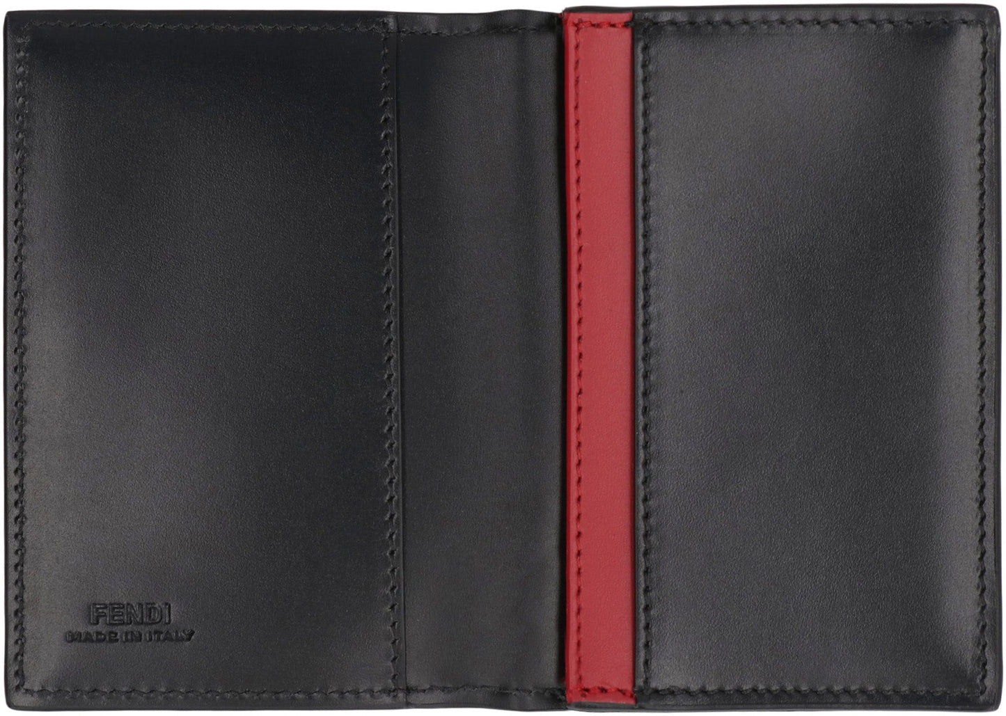FENDI Leather Card Holder with FF Motif - 11 cm x 7.5 cm