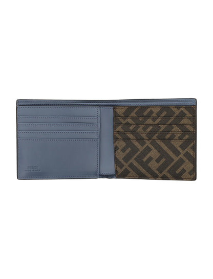 FENDI Men's Leather and Canvas Compact Bi-Fold Mini Wallet