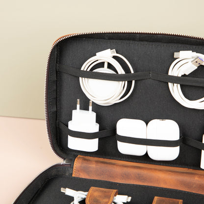 Leather Tech Organizer Case - Rich Brown - Oslo