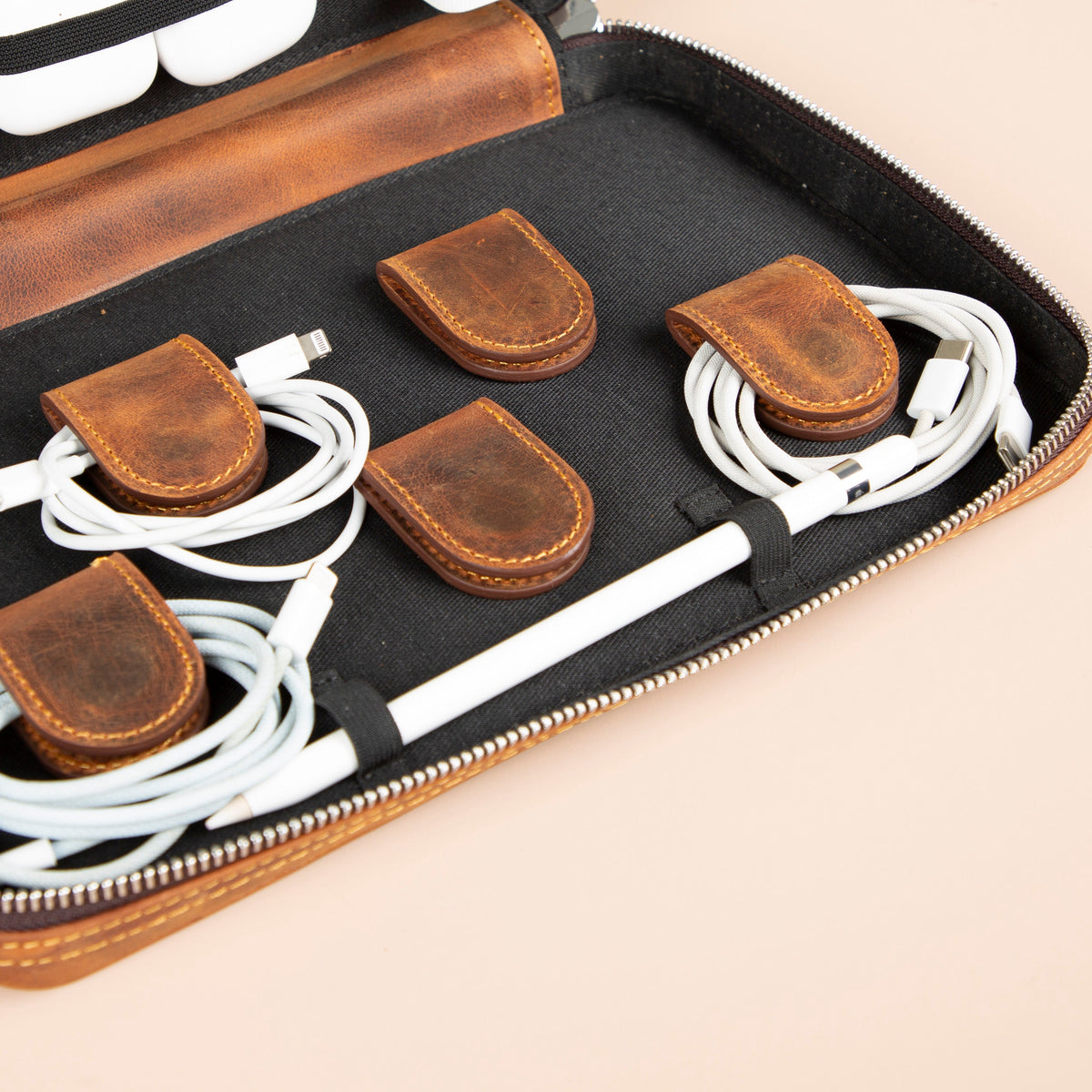 Leather Tech Organizer Case - Rich Brown - Oslo