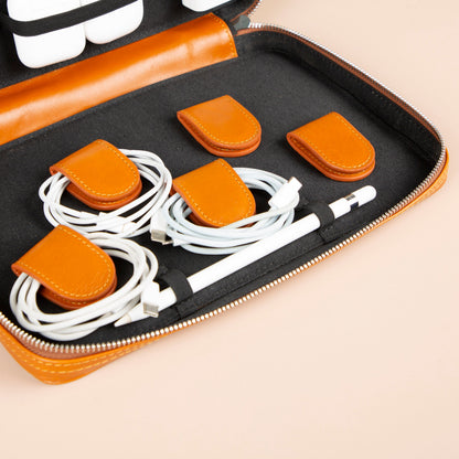 Leather Tech Organizer Case - Orange - Oslo