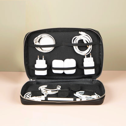 Leather Tech Organizer Case - Black - Oslo