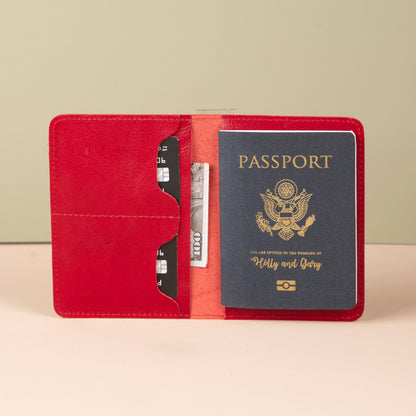 Leather Passport Holder - Red - Milan